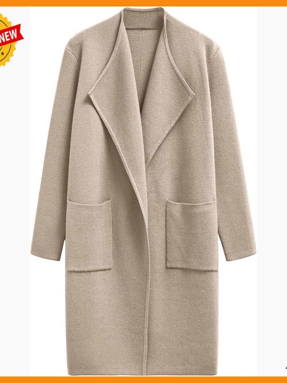 Open Front Knit Cardigan Coatigan Sweater Coat Patch Pockets Loose Fit